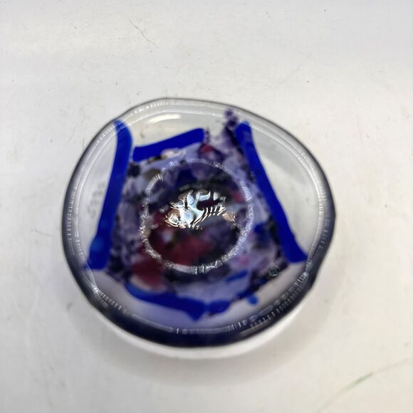 Unmarked Other - Handmade Fused Studio Art Glass Dish Bowl Abstract  Signed Shoehorn 2000 3 In